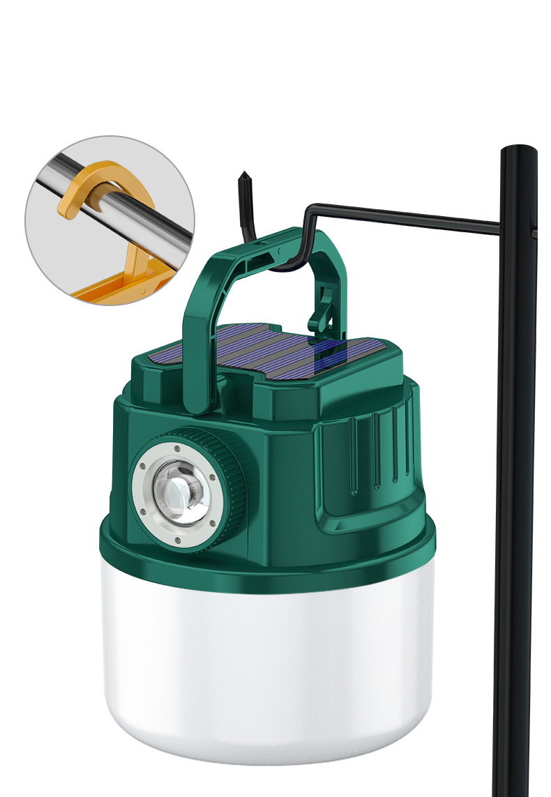 Dual solar-powered LED flashlight from سوق كوم, showing bright LED lights and solar panel on a durable tool body.
