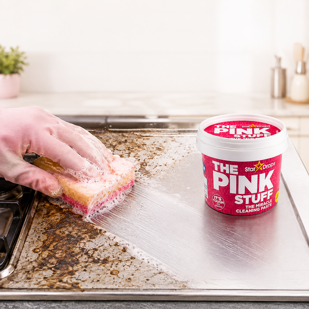 عرض مساحة وبخاخة 2×1 + معجون التنظيف The Pink Stuff + 3 اسبراي التنظيف الجبار Multipurpose Bubble Cleaner
