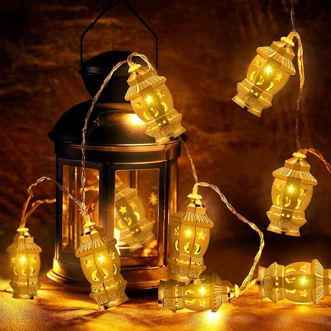 طقم ديكور رمضان كامل مع فانوس نحاس ورانر بيج نقش نجوم