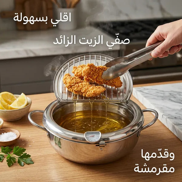 وعاء قلي عميق ستانلس ستيل مع شبكة تصفية