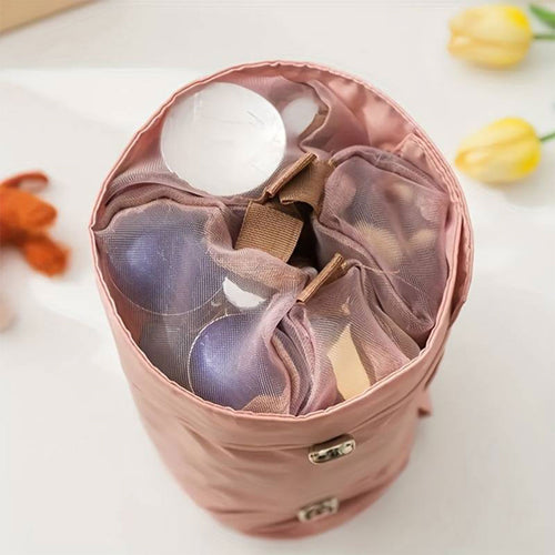 شنطة مكياج وردية قابلة للطي لحفظ أدوات التجميل