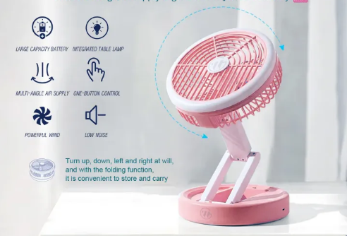 مروحة محمولة قابلة للشحن مع كشاف LED للطوارئ والتخييم | تبريد وإضاءة عملية