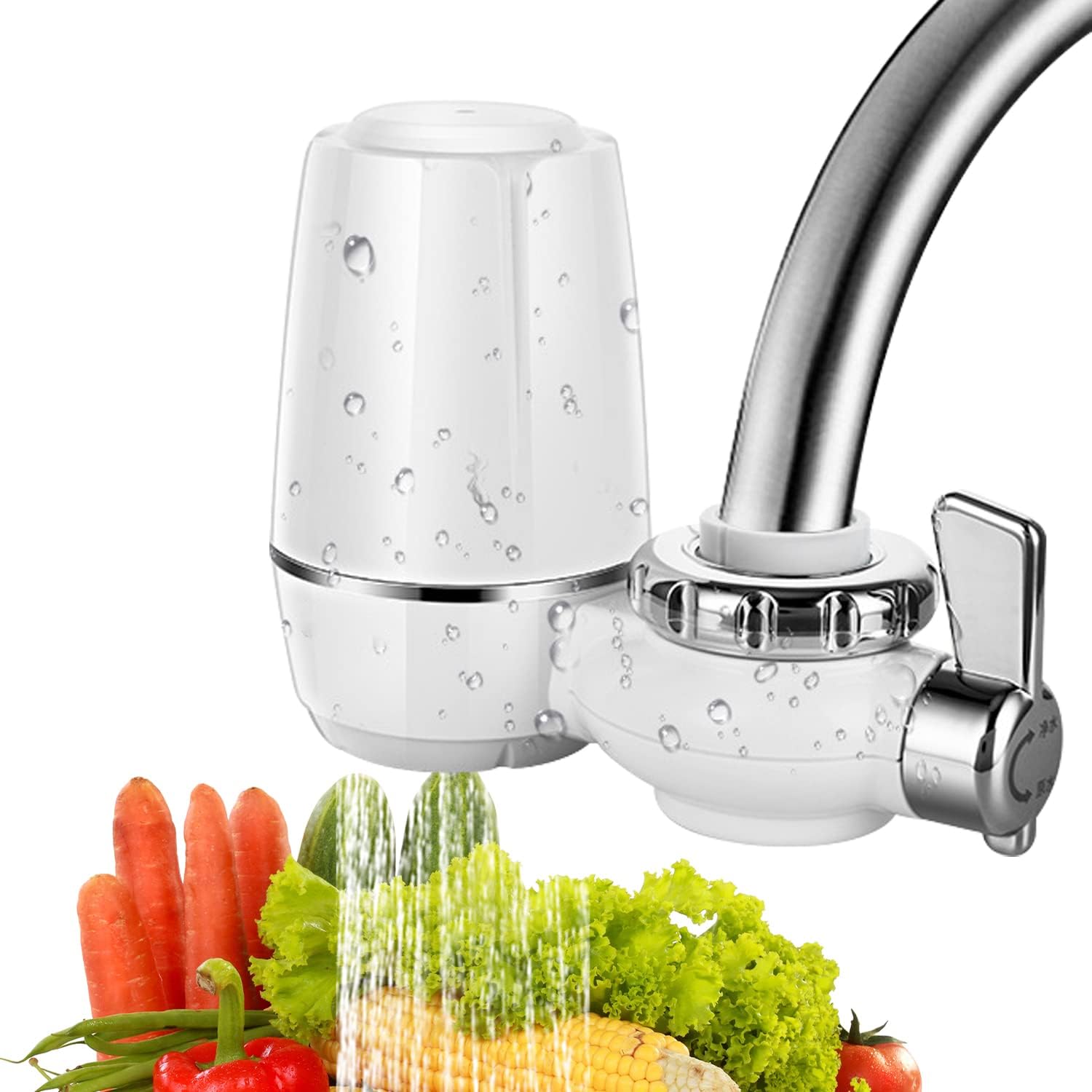 Two easy-to-install faucet filters from the best-selling السوق كوم brand, shown attached to a kitchen sink faucet.