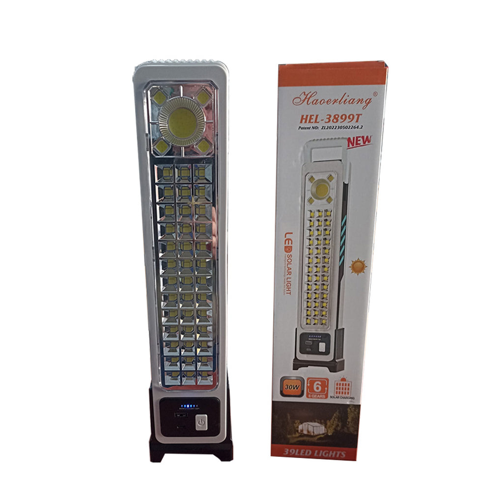 Modern solar-powered flashlight and power bank by سوق وفر, compact and portable for outdoor and emergency use.