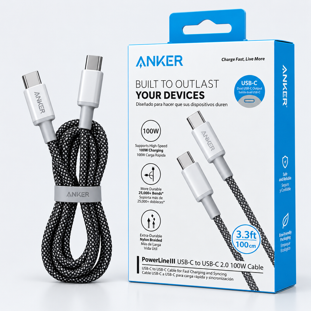 Charge fast ANKER 100W usb-c-to-c - كابل شحن
