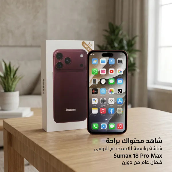 هاتف 18 Pro max ضمان عام ثنائي الشريحة + هدية جراب شفاف - لون برجندي)