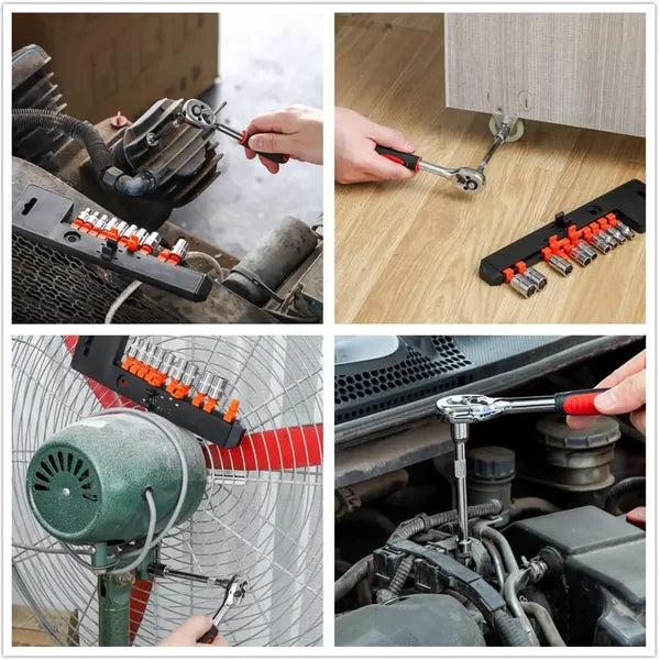 مقبض سقاطة (Ratchet) مقاس 1/4 بوصة ومجموعة رؤوس مفاتيح ربط (Sockets)