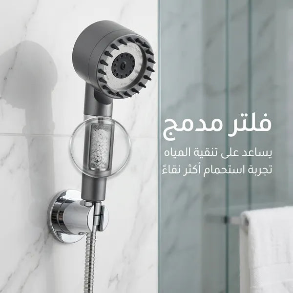 رأس دوش عالي الضغط مع رؤوس سيليكونية للتدليك وفلتر لتنقية الماء