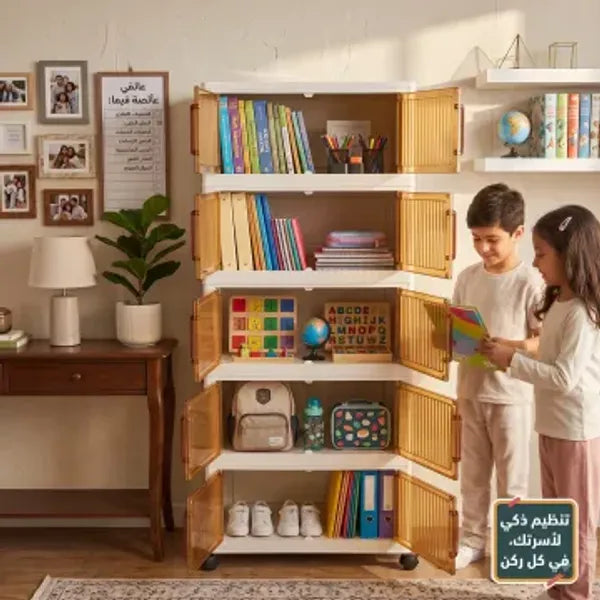 دولاب تخزين (الملابس - أدوات المطبخ - مستلزمات الحمام - أغراض الأطفال) - 5 أدوار بلاستيك سهل الفك والتركيب ومزود بعجلات