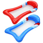 Inflatable bed float with mesh sides and headrest, ideal for sports and outdoor use, designed for comfort and stability.