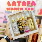 LATAFA Women Box of perfumes featuring elegant perfume bottles with floral and modern designs.