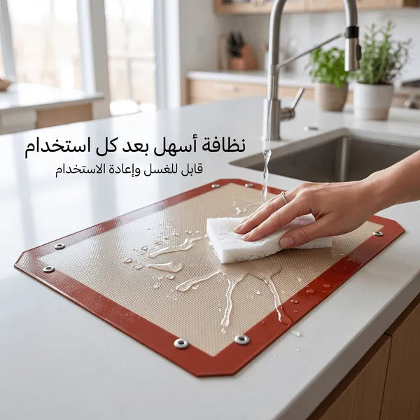 حصيرة خبز سيليكون 2 في 1 مضاد للالتصاق والانسكاب (قابل لإعادة الاستخدام)