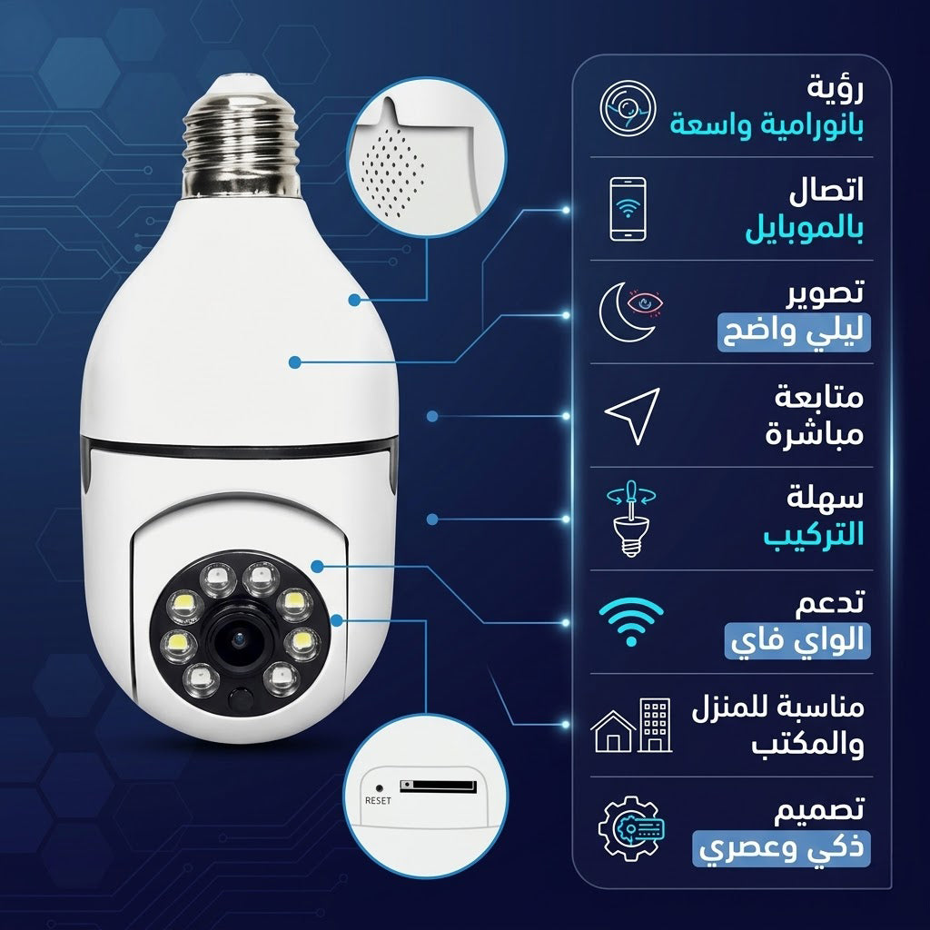 • عرض قطعتين كاميرة مراقبه علي شكل مصباح 360 درجة