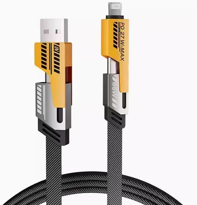 •        كابل شاحن USB متعدد 15 سم، شحن سريع 65 واط 3 في 1  (Lightning, Type-C & Micro USB)