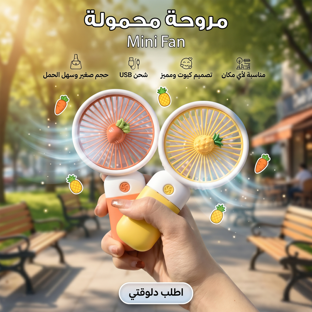 مروحة محمولة صغيرة بكشاف وشاحن كهربائي | للسفر والطوارئ