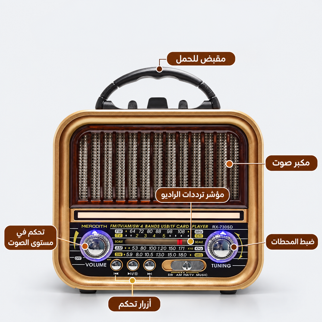 راديو بلوتوث RX-720 مشغل موسيقى محمول مع USB وTF وإضاءة ديسكو بقوة 5 واط