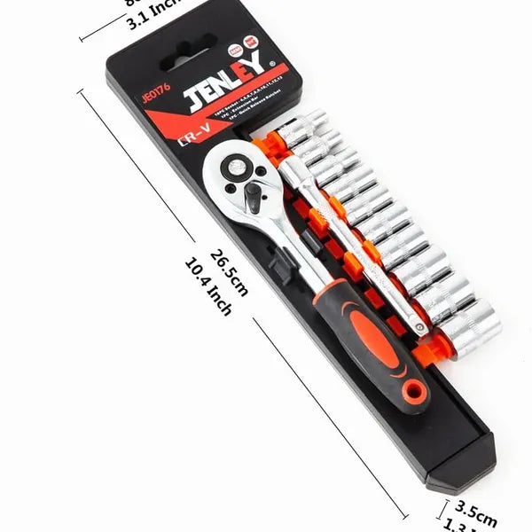 مقبض سقاطة (Ratchet) مقاس 1/4 بوصة ومجموعة رؤوس مفاتيح ربط (Sockets)