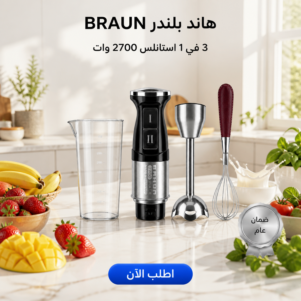 هاند بلندر براون 3 في 1 ستانلس ستيل بقوة 2700 وات أسود وفضي