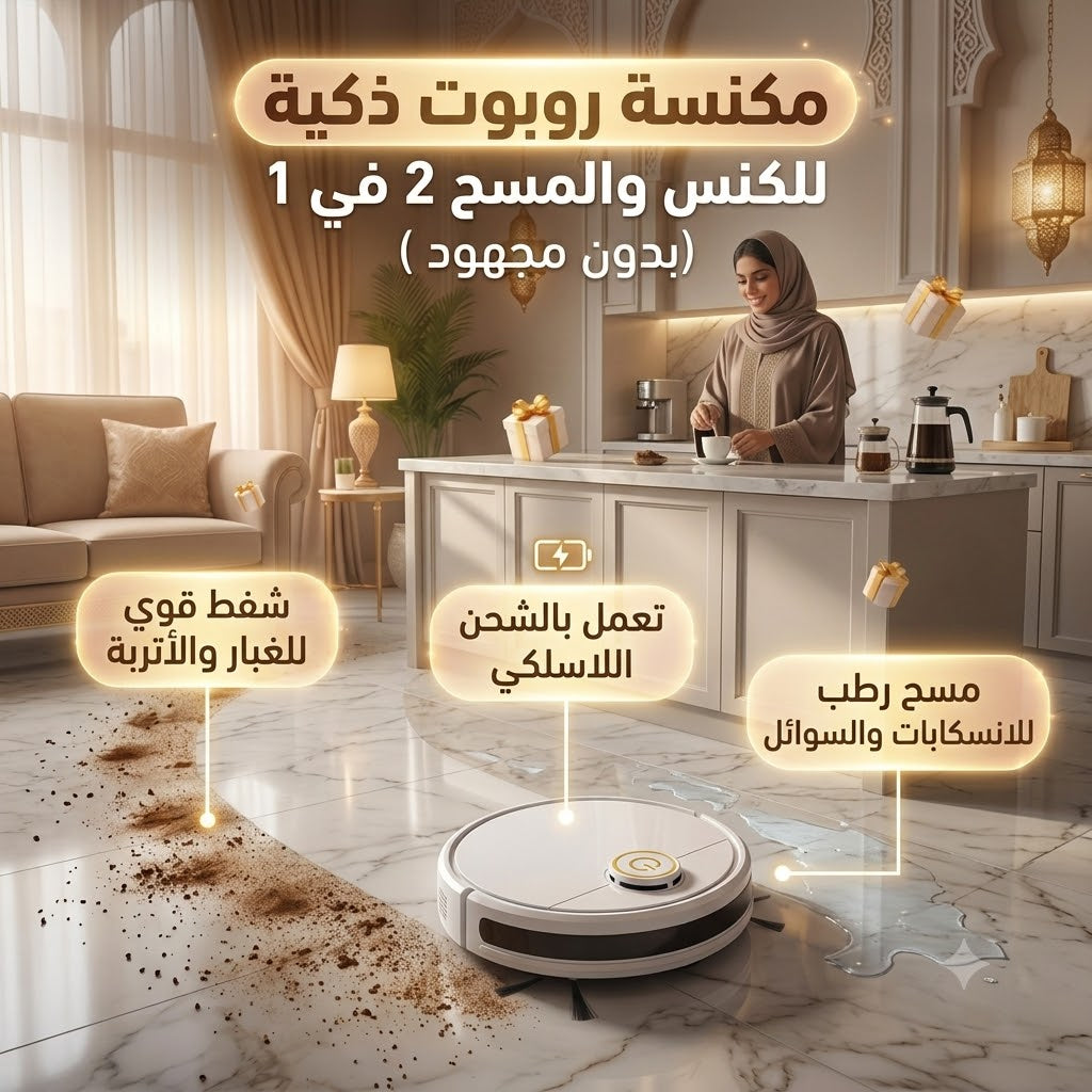 مكنسة روبوت ذكية للكنس والمسح 2 في 1 (بدون مجهود  )