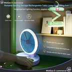 مروحة محمولة قابلة للشحن مع كشاف LED للطوارئ والتخييم | تبريد وإضاءة عملية
