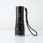 White adjustable LED camping and hiking laser flashlight by سوق الأمانة with 100000 lumens brightness.