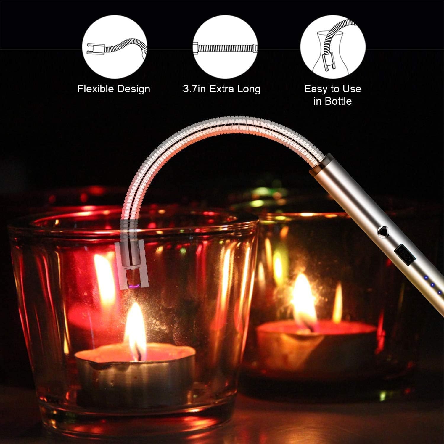 USB electric lighter with sleek design, rechargeable via USB port, ideal for lighting candles or cigarettes, from سوق كوم.