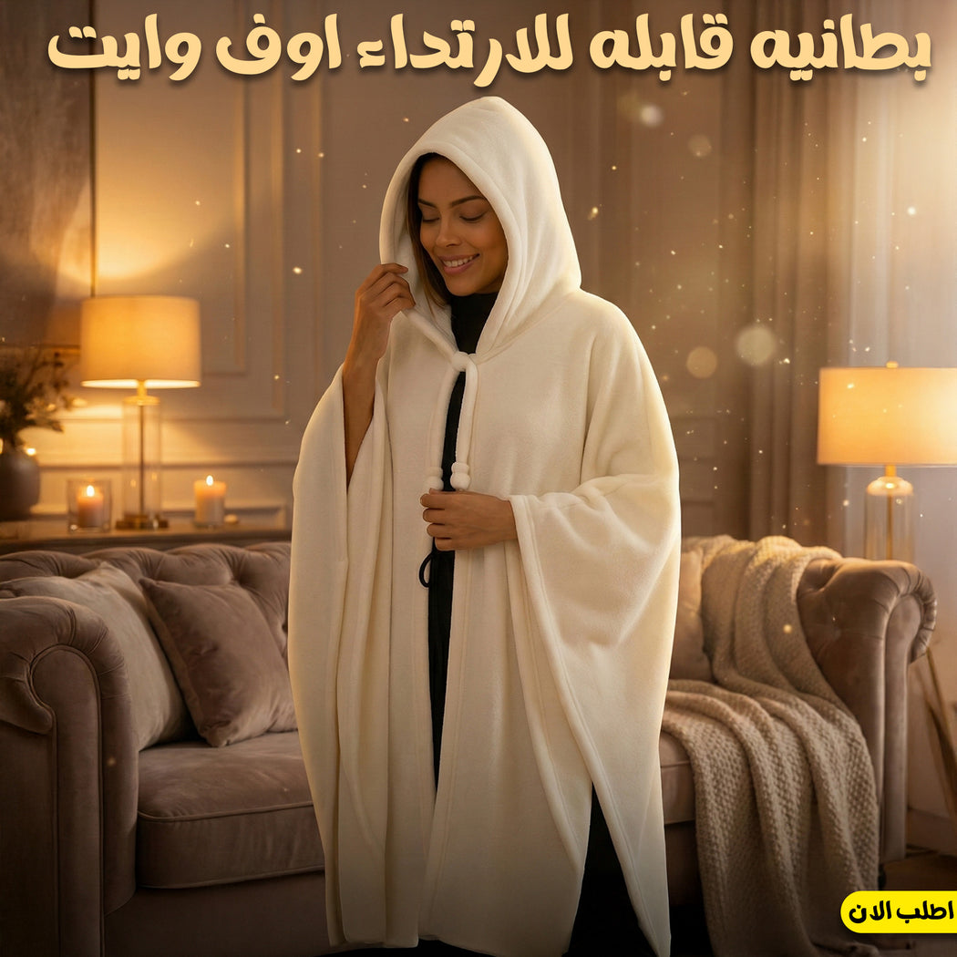 بطانية قابلة للارتداء أوف وايت مع هودي وحبال ربط