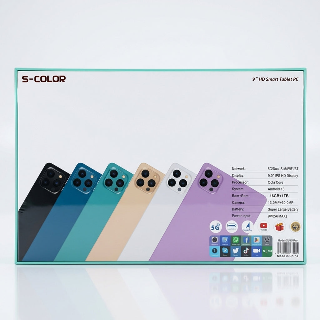 SU15 PRO tablet from سوق الأمانة with gift set, showing the sleek tablet and included accessories on a neutral background.