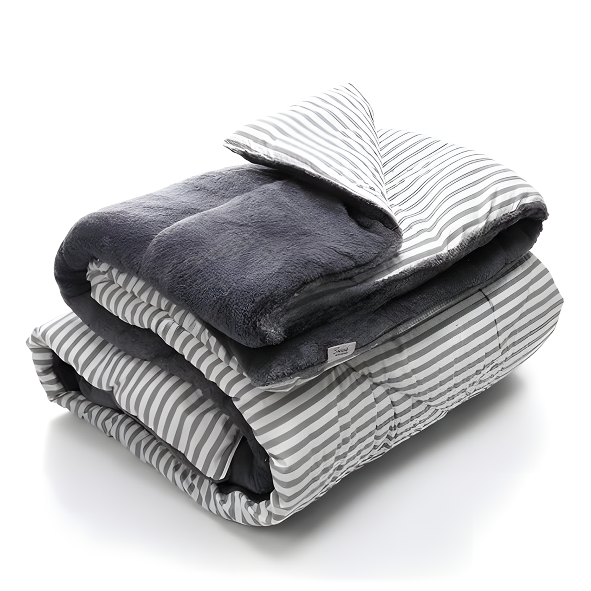 • لحاف شتوي فرو دبل فيس Gray Striped 220*235cm