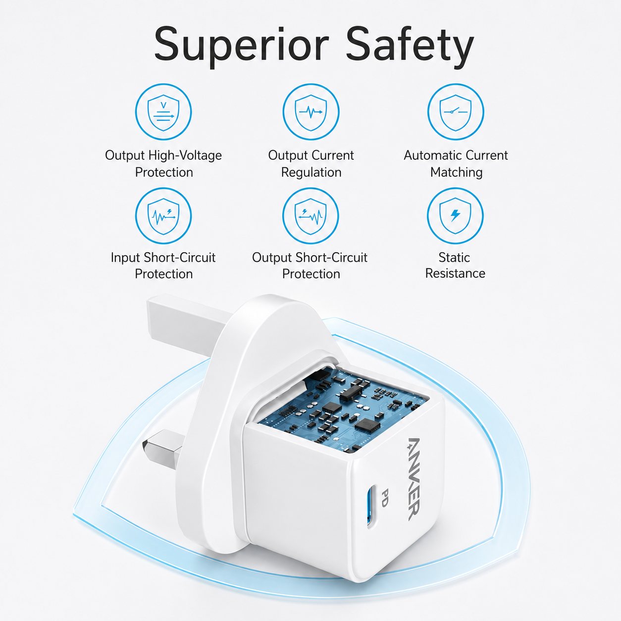 عرض Anker Power Port Nano-20W + كابل شاحن USB متعدد 15 سم، شحن سريع 3 في 1 (Lightning, Type-C &amp; Micro USB)