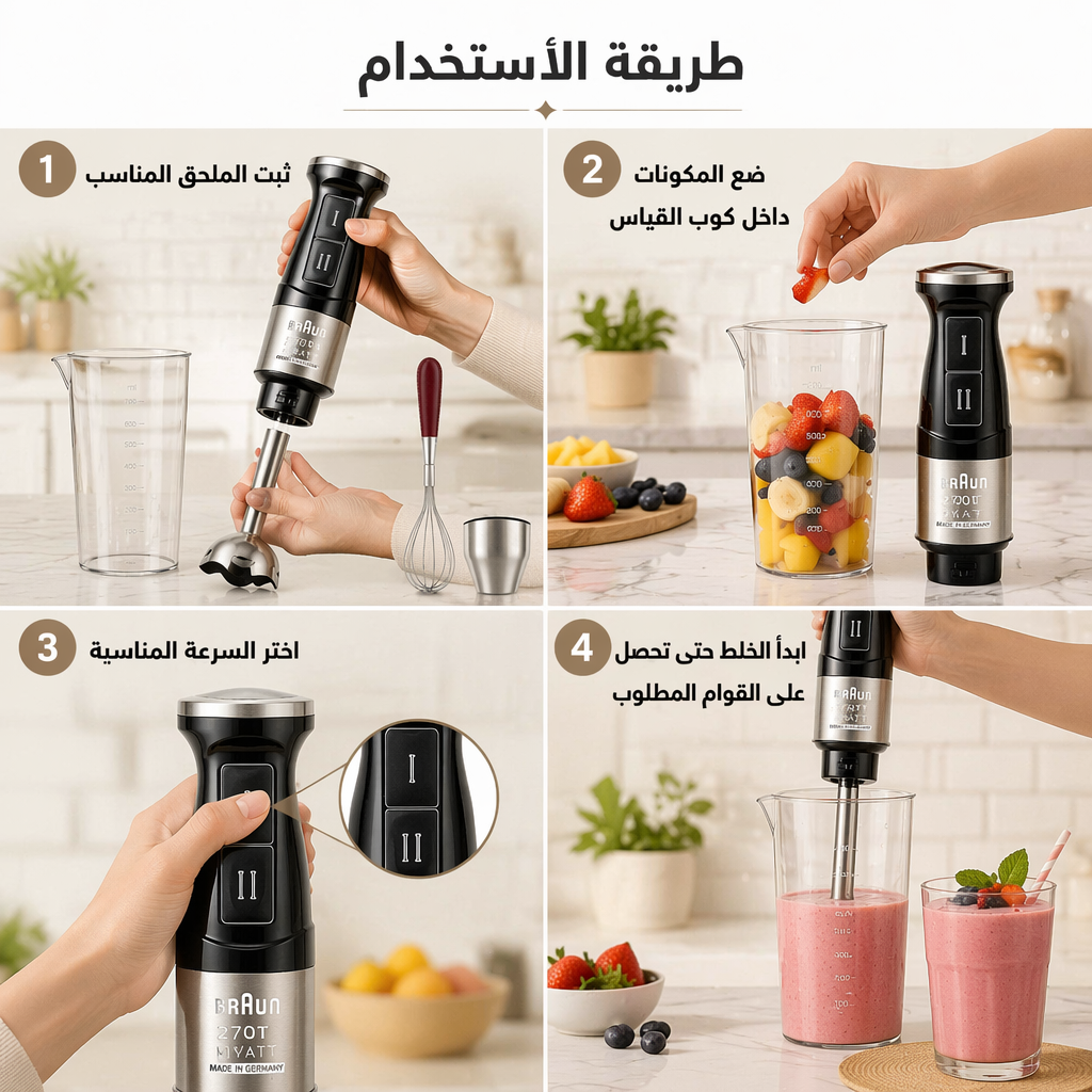 عرض كبه BRAUN 8500 وات 6 لتر مع هاند بلندر BRAUN 3 في 1 استاليس 2700 وات مع ضمان عام