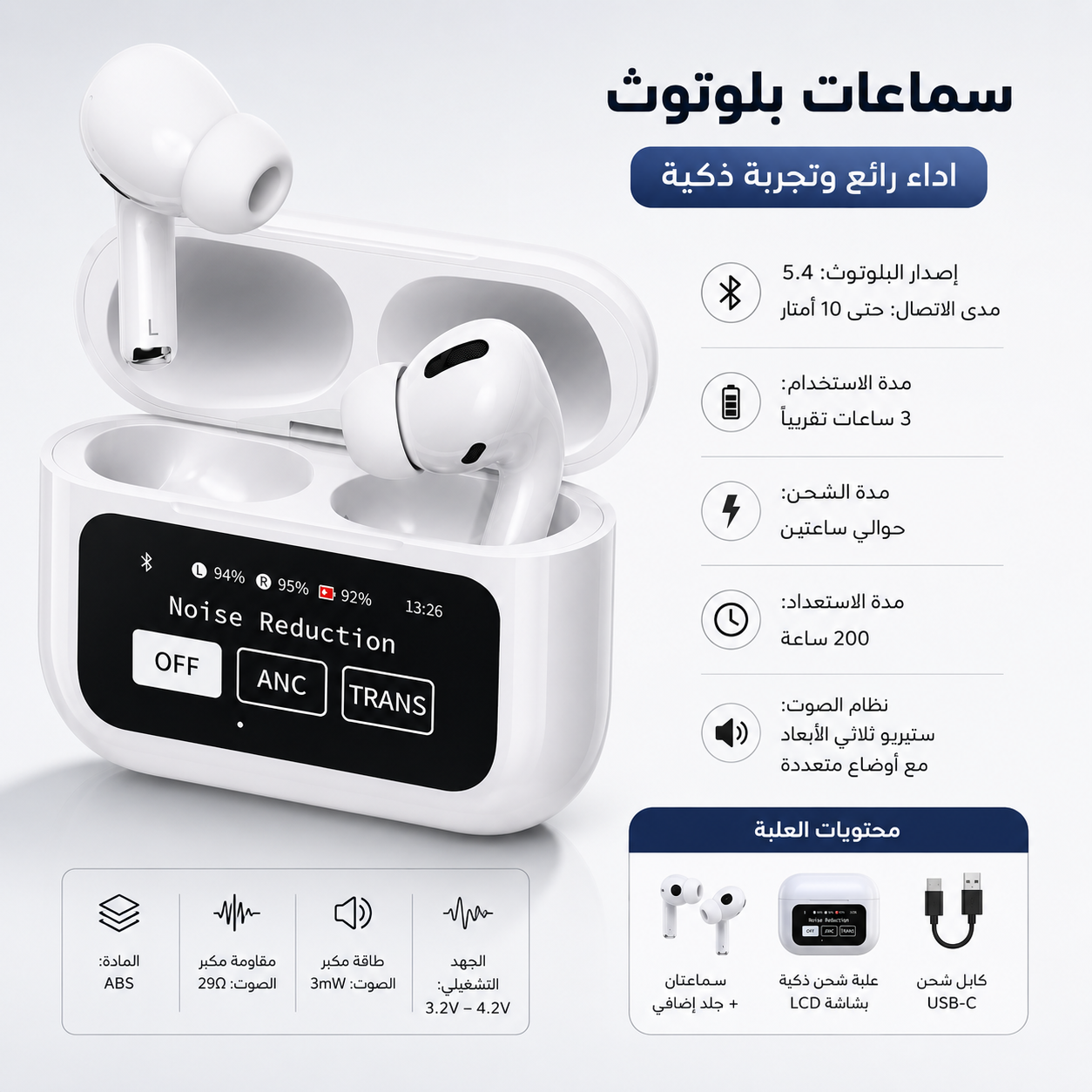 "	سماعة ذكيه مع شاشة A9  (لون ابيض)"