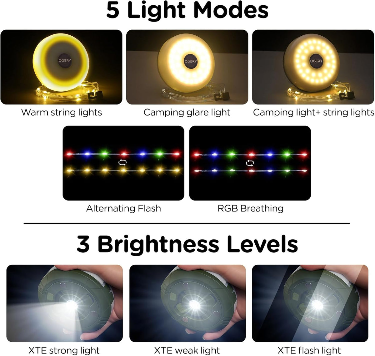 فانوس تخييم LED مع سلسلة أضواء RGB مقاومة للماء