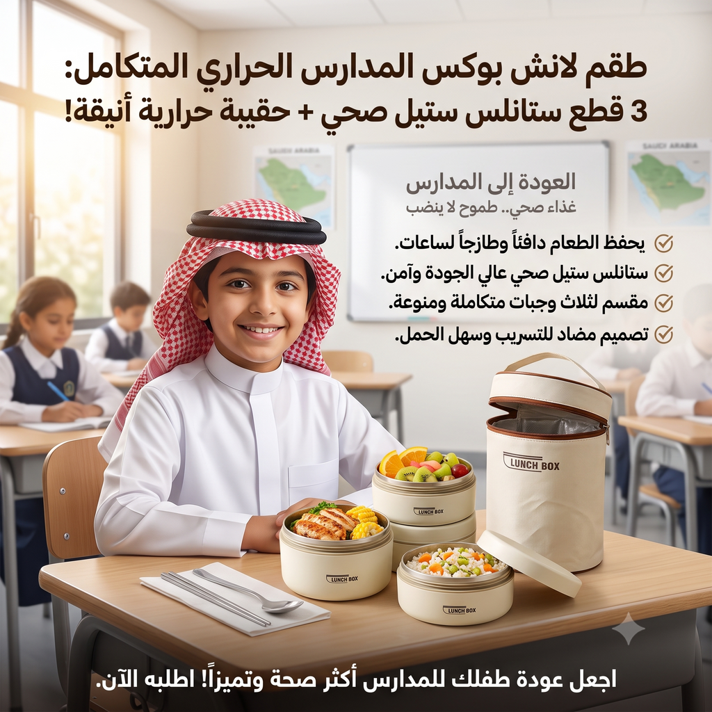 3 قطع لانش بوكس حرارى مع شنطة هدية