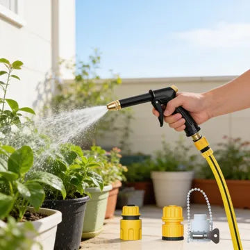 عرض : خرطوم ٥ متر و مسدس ضغط عالي + مكنسة كهربائية يدوية صغيرة (120 واط)