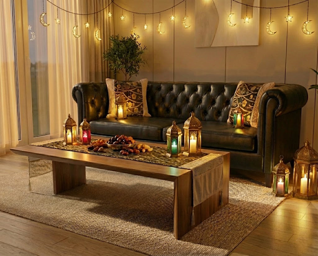 ديكور طاولة رمضان مع رانر وكفر كوشن بألوان راقية