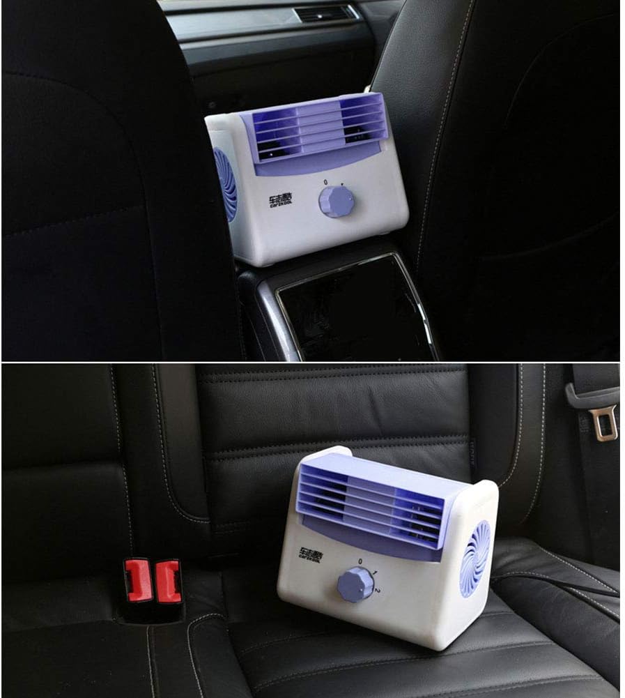 Dual-speed car air blower accessory, compact and portable, designed for vehicle convenience, with adjustable airflow controls.