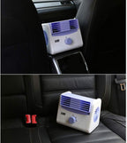 Dual-speed car air blower accessory, compact and portable, designed for vehicle convenience, with adjustable airflow controls.