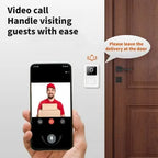 Modern doorbell with built-in camera, sleek design, and speaker from سوق كوم for enhanced home security and communication.