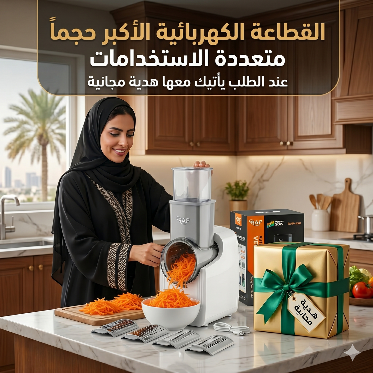 القطاعة الكهربائية الأكبر حجماً لتقطيع وبشر الجبن والخضروات والفواكة متعددة الإستخدامات بضمان عامين مع هدية مجانية