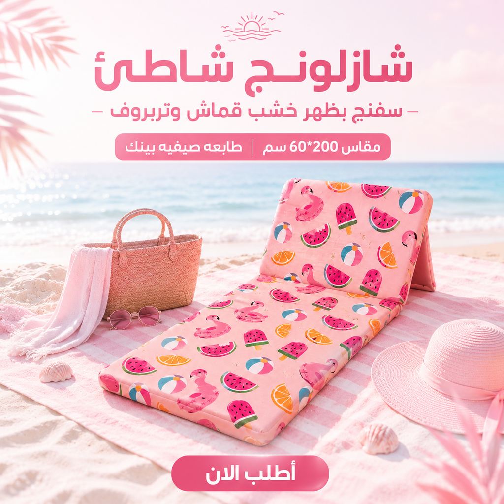 شazolونج شاطئ قابل للطي بمقاس 200×60 سم - مقاوم للماء وسهل الحمل | مصر