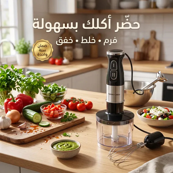 • ( مطحنة + هاند بلندر+ مضرب البيض + الدورق+مفرمة الطعام)محضر الطعام 4*1 سيلفر كريست