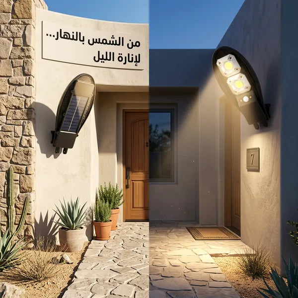 كشاف طاقة شمسية ذكي بتصميم عصري | عدسات LED قوية  | مزود بريموت كنترول | إضاءة خارجية للمداخل والحدائق | ضمان عام