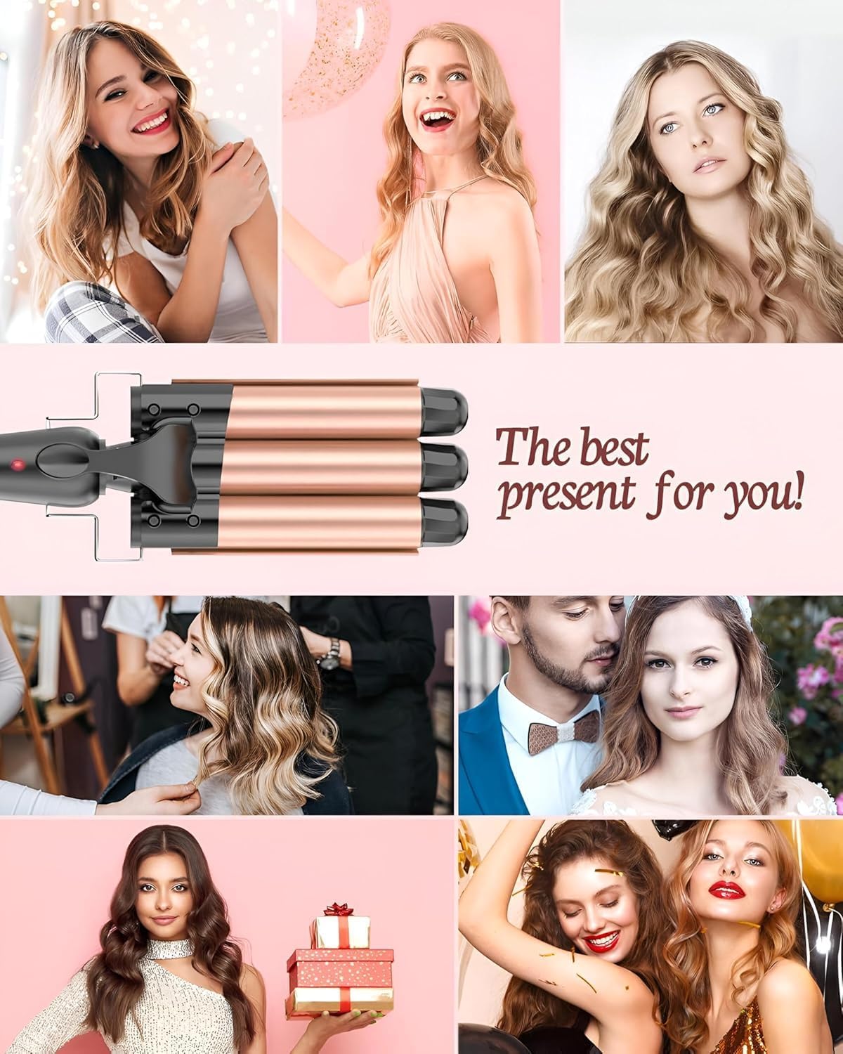 مكواة تجعيد الشعر الثلاثية كرونيير - تمويج ويفي واسع وسهل الاستخدام