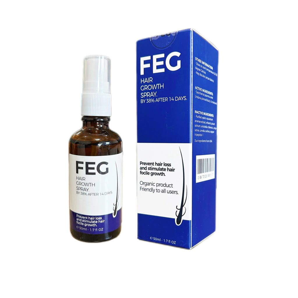 American FEG Hair Growth Spray, popular product showing the spray bottle with nozzle and label, designed to promote hair growth.
